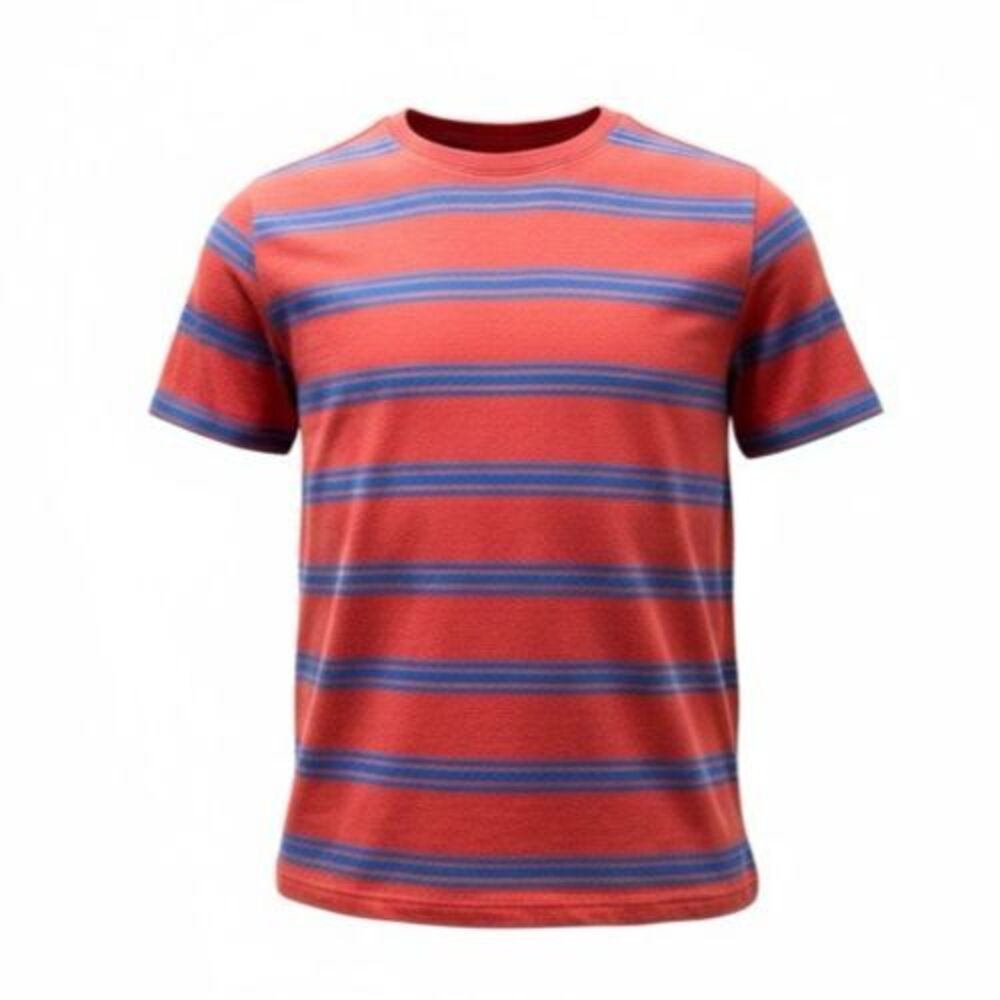 NWT Cat & Jack Boy's L (10/12) Short Sleeve T-Shirt Orange w/ Blue Stripes NEW